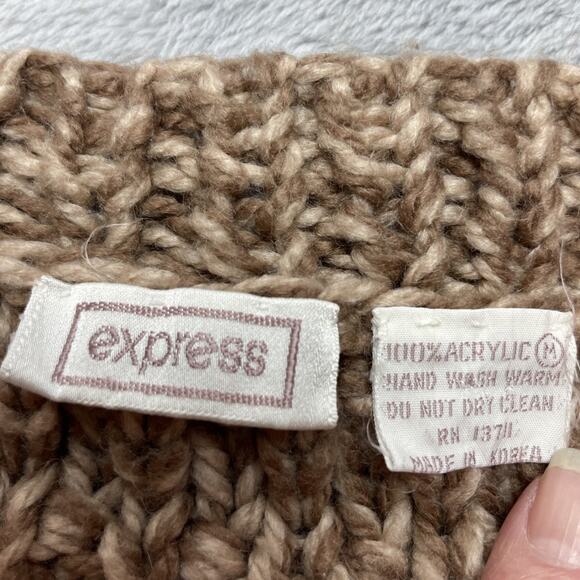 Vintage Express Cardigan Sweater Womens M Marled Brown Chunky Button Up Pockets - Picture 3 of 8